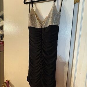 La Femme Black and Cream Beaded Dress